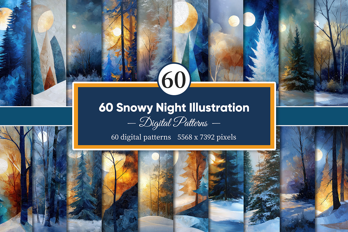 Snowy Night Illustration, a Decorative Illustration by Housui Patterns (Photo 1 of 9)