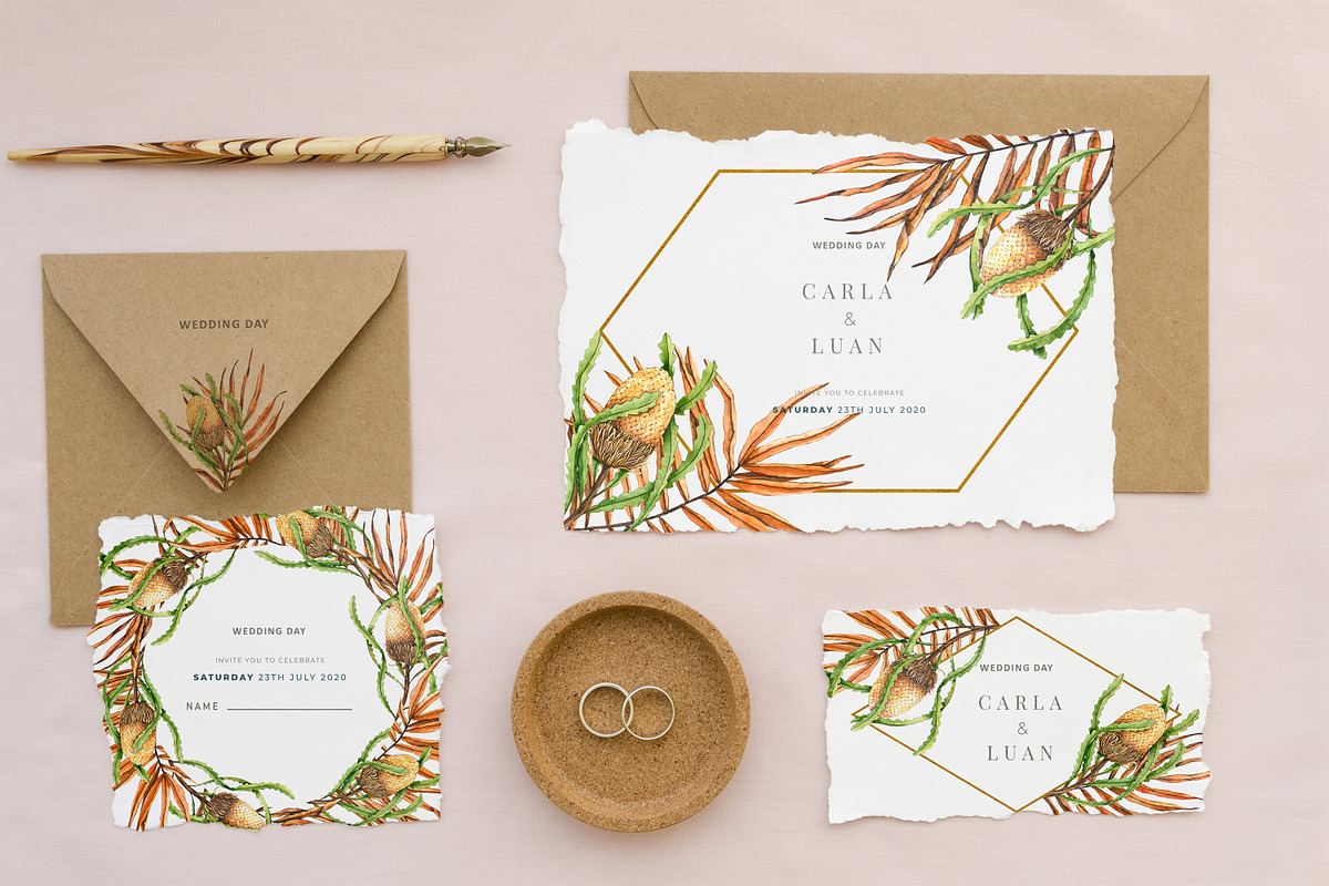 Banksia & palm leaves. Watercolor, a Pattern Graphic by Ola_Vola (Photo 6 of 7)