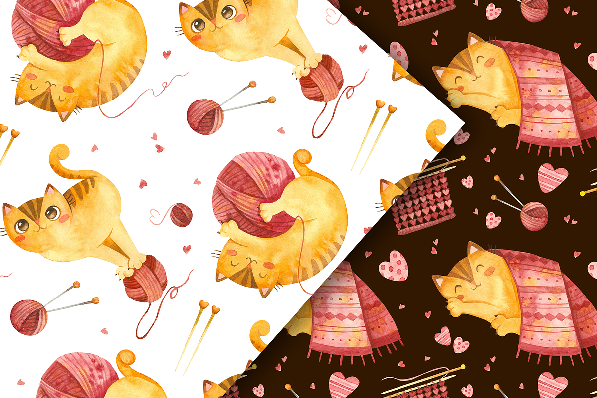 Cute cats, Knitwear seamless pattern, a Pattern Graphic by Valin Malin (Photo 6 of 14)