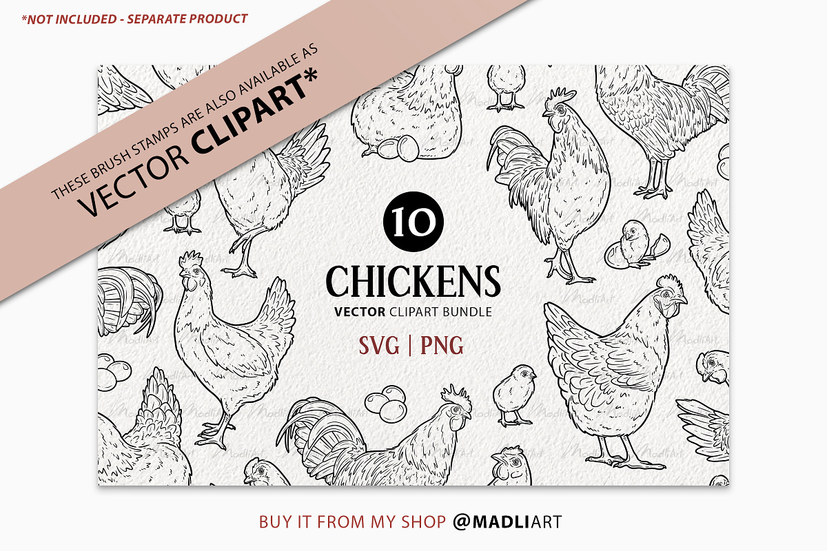 Chicken Hen Rooster Procreate Stamps, a Shape Add-On by MadliArt (Photo 5 of 5)
