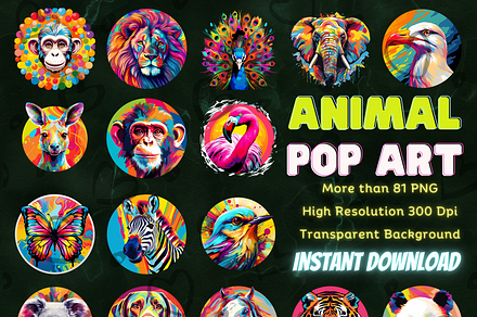 Vibrant Animal Pop Art Clipart