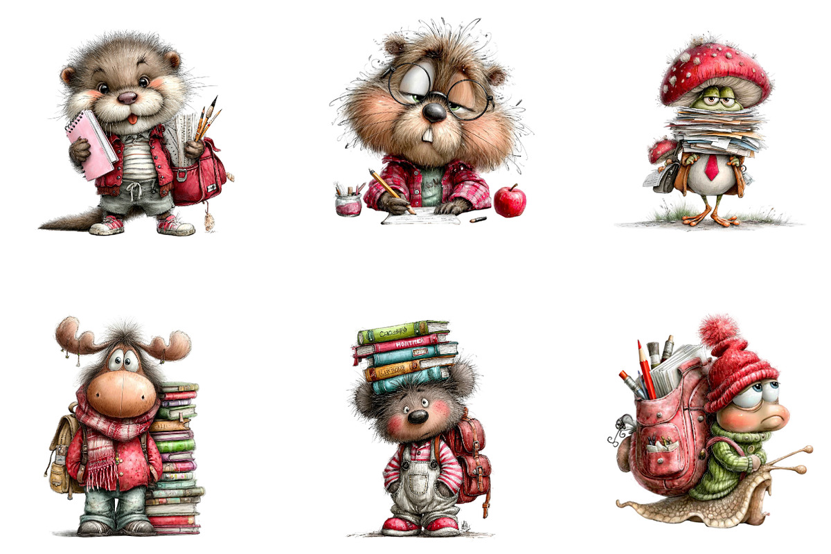 Back To School Animals Watercolor, a Seasonal Illustration by CreationArt (Photo 3 of 5)