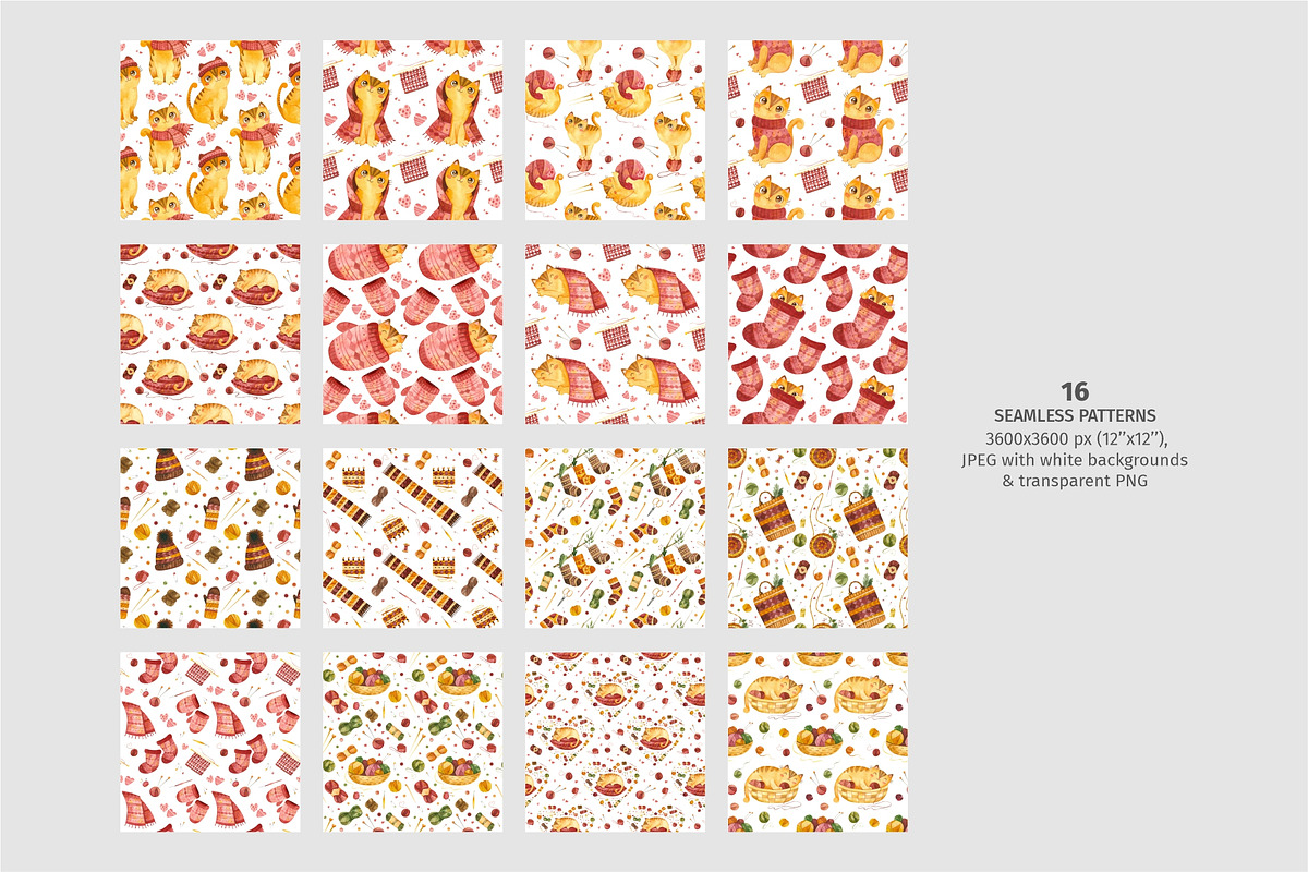 Cute cats, Knitwear seamless pattern, a Pattern Graphic by Valin Malin (Photo 2 of 14)