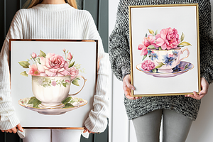 Watercolor Floral Vintage Teacup Cli