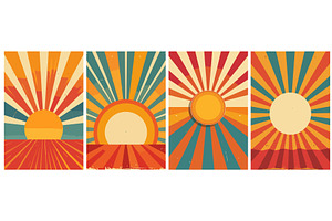 Retro Groovy Sunset Posters Set