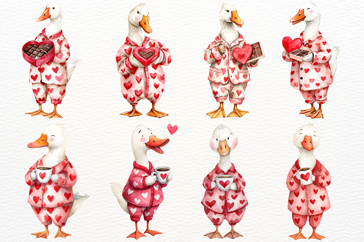 Watercolor Valentine Goose Clipart, an Animal Illustration by SugarCloudStudioArt (Photo 6 of 7)