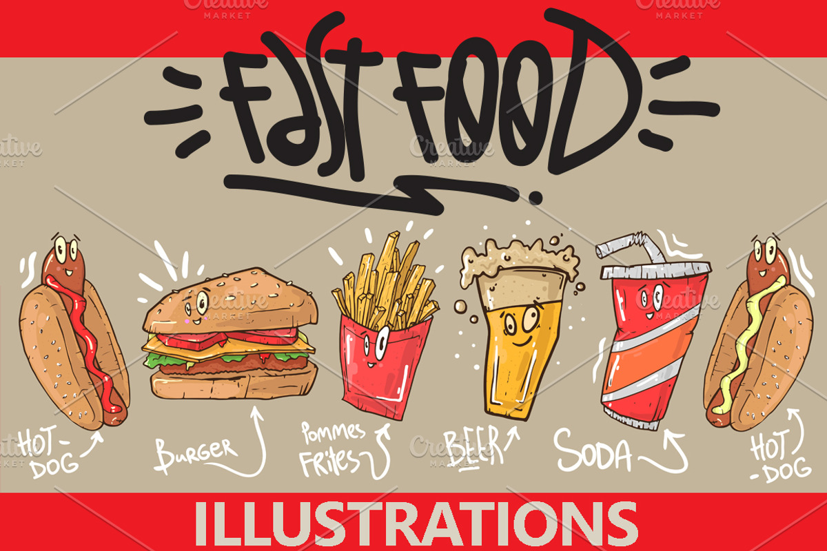 Fast Food Illustration Set, a Food Illustration by NKTKNS