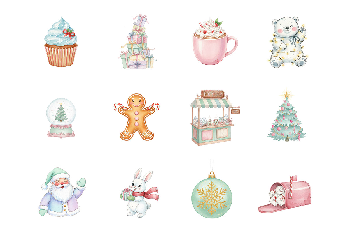 Retro Pastel Christmas Clipart PNG, an Illustration by SinaCreation (Photo 2 of 7)