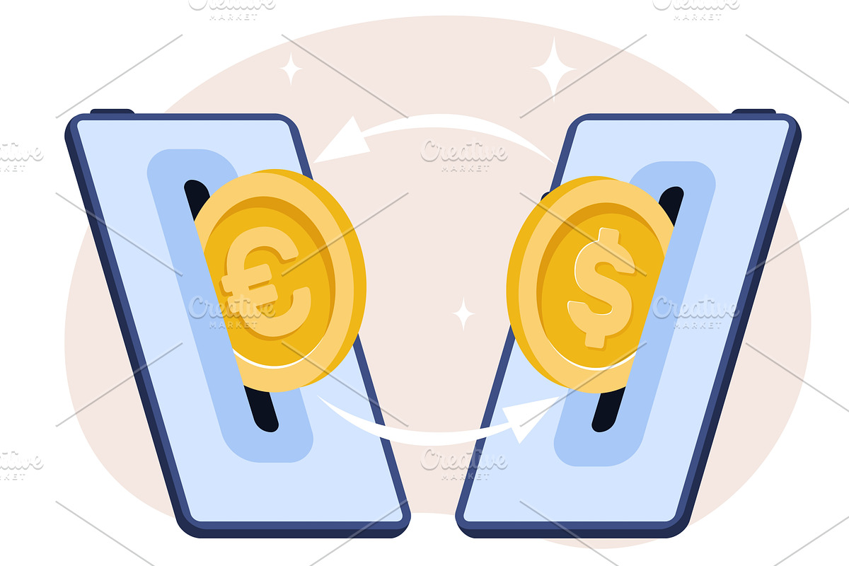 Online coin exchange from dollars to, a Finance Illustration by Vectorbuum