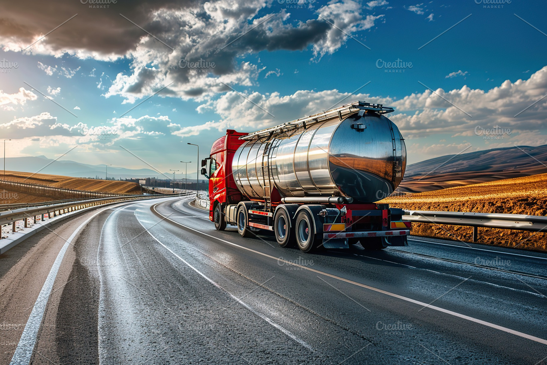 Big fuel tanker truck on the road, a Transportation Photo by AlyaAnd