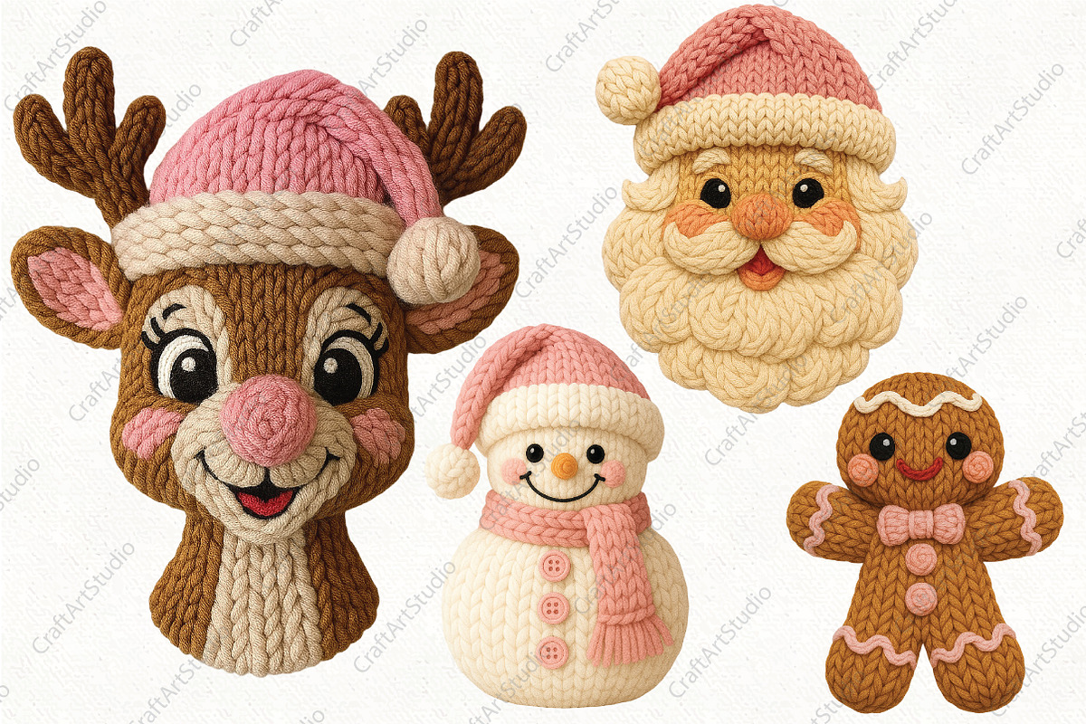 Pink Crochet Christmas PNG Bundle, an Illustration by CraftArtStudio (Photo 1 of 4)