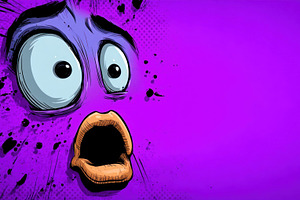 Shocked cartoon face with wide eyes and open mouth on vibrant pu, a Person Photo by José Manuel Gelpi