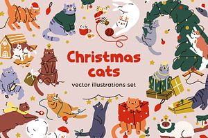 Cute, funny Christmas cats set, an Animal Illustration by Good Studio