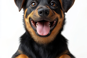 Happy puppy black tan fur paws playf, an Animal Photo by Pixeness Studio