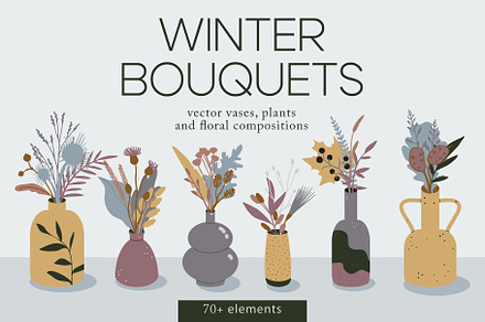 Vector winter dried bouquets & vases