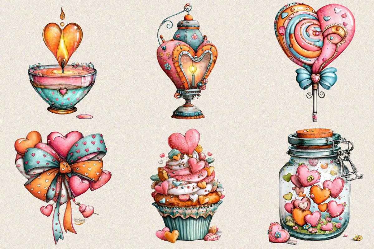 Whimsical Valentines Day Clipart Bu, an Illustration by SVGArt (Photo 2 of 8)