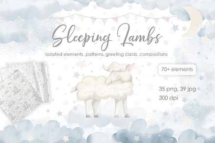 Watercolor baby set Sleeping Animals