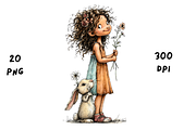 Whimsical Floral Girl and Bunny, an Animal Illustration by GiraffeCreative (Thumbnail 3 of 20)