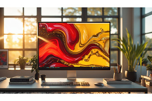 Modern workspace with desktop, an Illustration by tilialucida