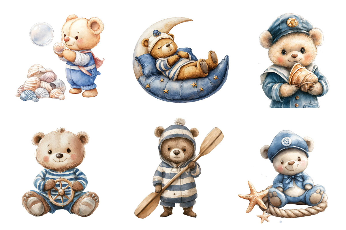Bear Sailor Clipart, Nautical Clipar, an Illustration by CreationArt (Photo 5 of 5)