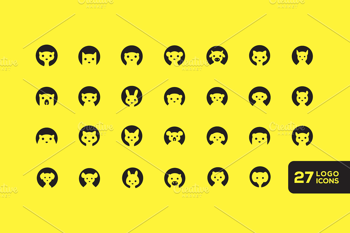 animal cute icon set collection logo, a Solid Icon by devastd