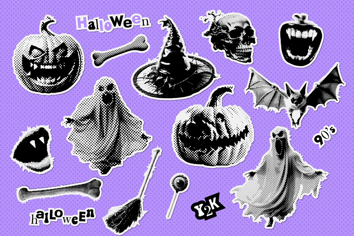 Retro halftone Halloween collection, a Texture Illustration by Lana Sham (Photo 9 of 20)