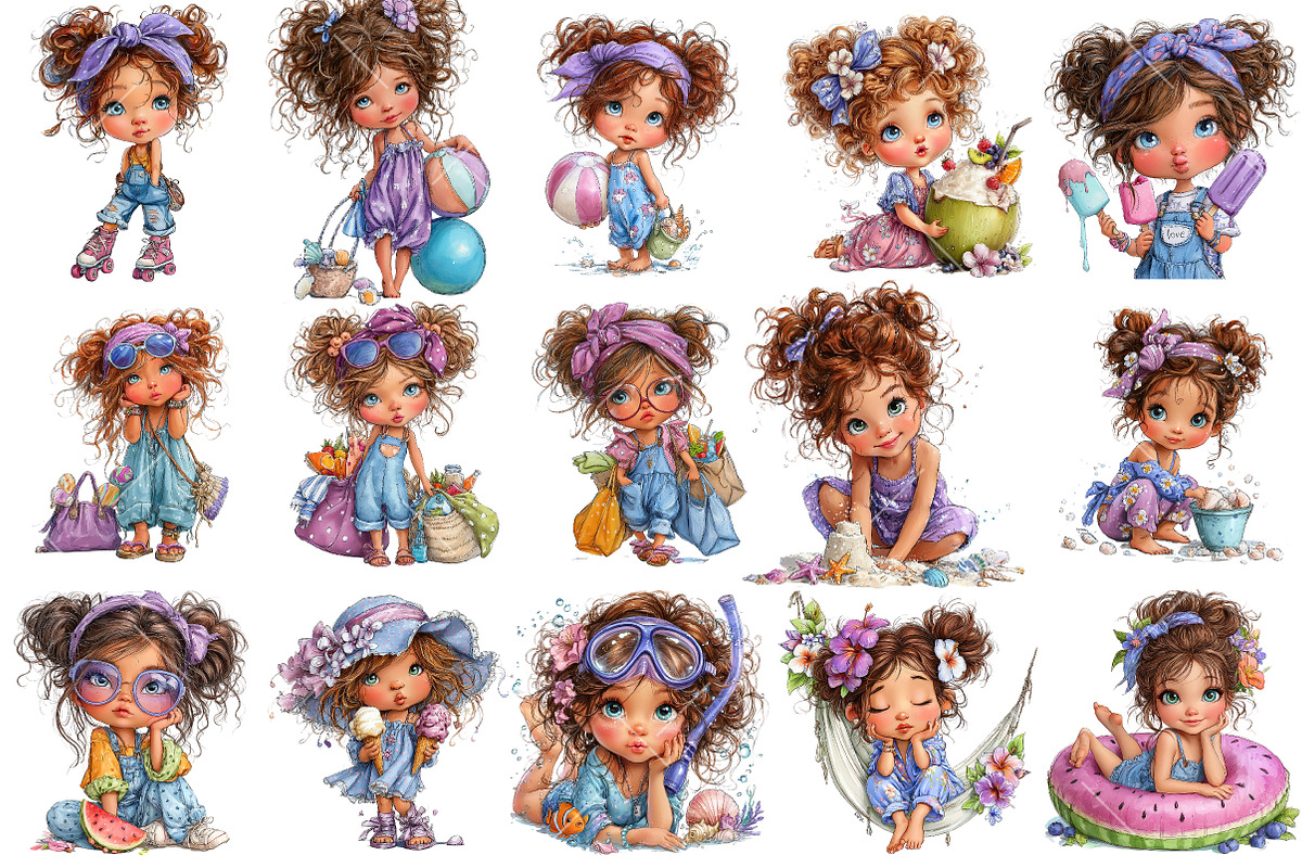 Whimsical Summer Little Girl Clipart, an Illustration by OK Design (Photo 3 of 6)