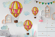 Hot Air Balloons Watercolor Clipart, a Transportation Illustration by AnastasiaWatercolor (Thumbnail 6 of 9)