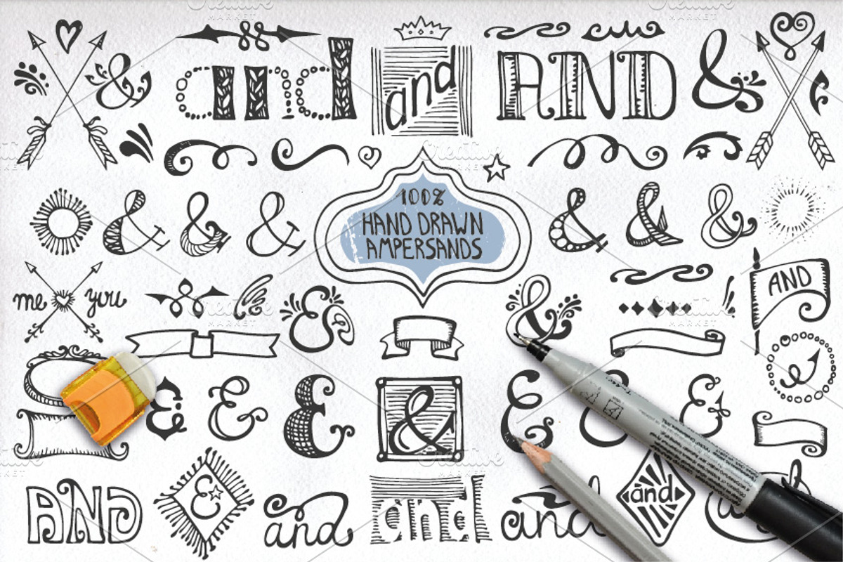 Handsketched ampersand decor set 2