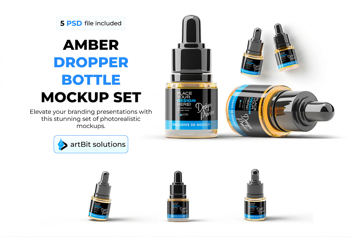Plastic Dropper Bottle Mockup, a Packaging Mockup by artBit Design Studio (Photo 1 of 6)