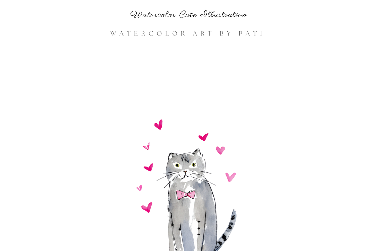 Watercolor Valentine Cat Clipart Set, an Illustration by Pati Paints (Photo 6 of 9)