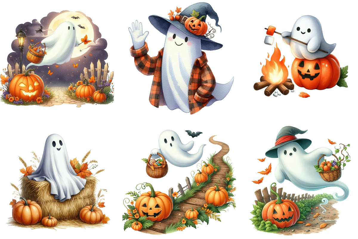 Ghost Fall Halloween Watercolor Clip, an Illustration by DreamArtGraphic (Photo 2 of 5)