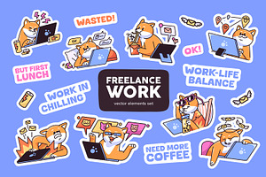 Cute dog working set, stickers