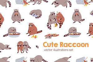 Cute Funny Raccoon Seamless Pattern