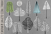 Doodle Trees Clipart, Brushes-Stamps, an Illustration by Colors on Paper (Thumbnail 1 of 3)