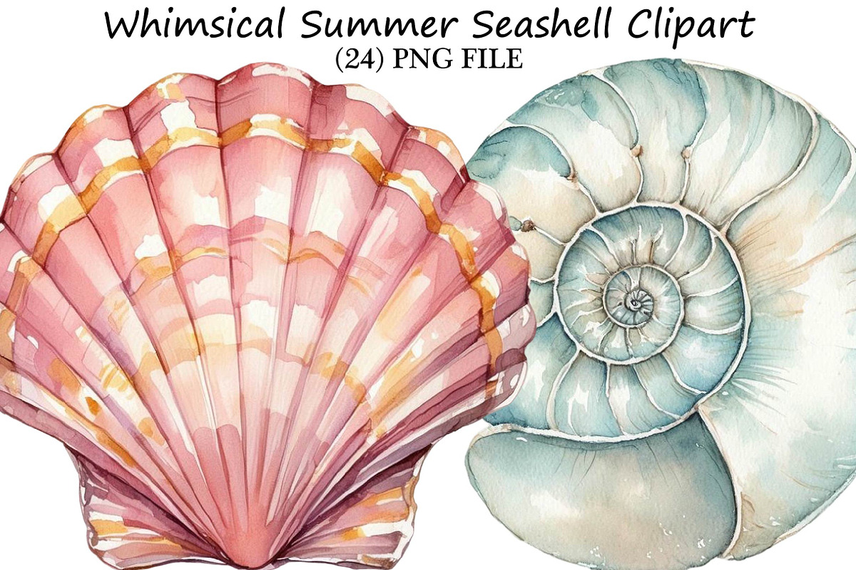 Whimsical Summer Seashell Clipart, an Illustration by DreamPrint404 (Photo 1 of 6)