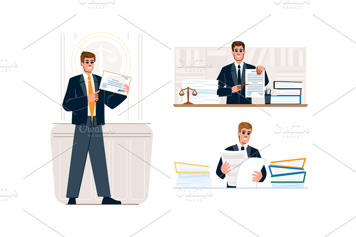 Lawyer advocate man working with, a Person Illustration by pikepicture