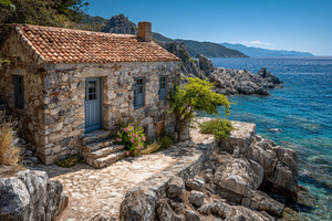 Unique stone house by the sea, a Photo by Beautiful things
