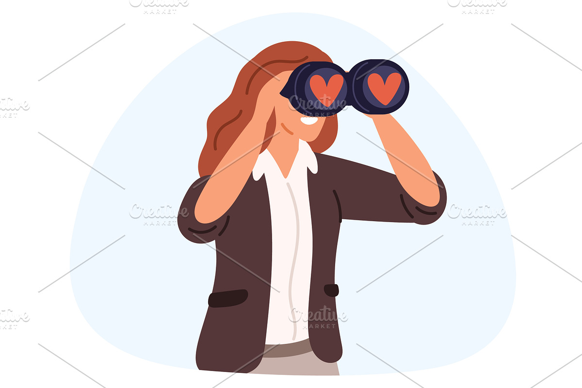 Girl looks through binoculars with, a Person Illustration by Vectorbuum