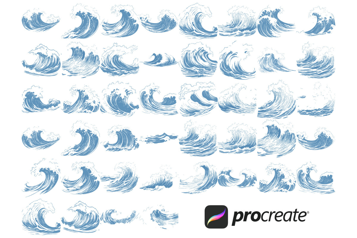Ocean Sea Waves Set 1 Procreate, a Brush Add-On by Disasterology Ink (Photo 4 of 10)