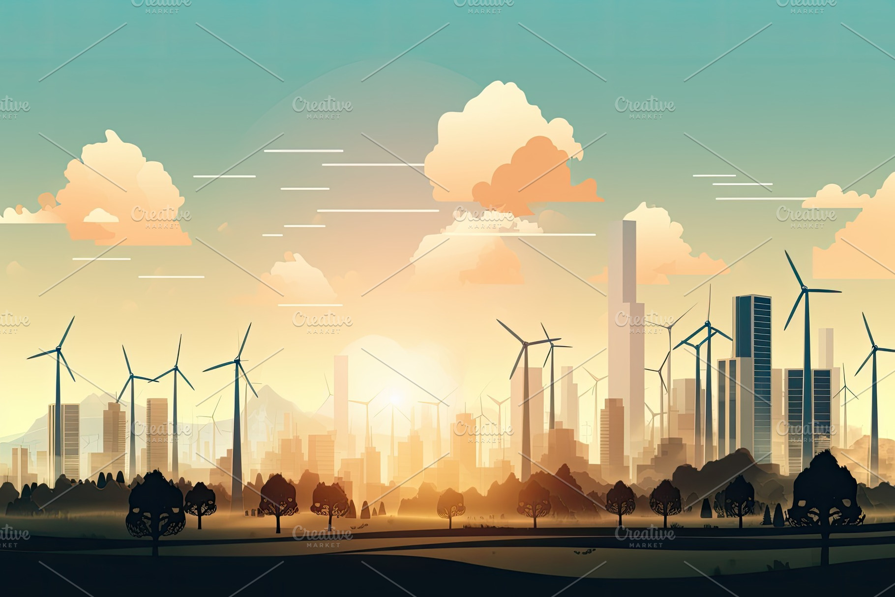 Ecology city landscape with wind tur, a Photo by Iftikhar Alam