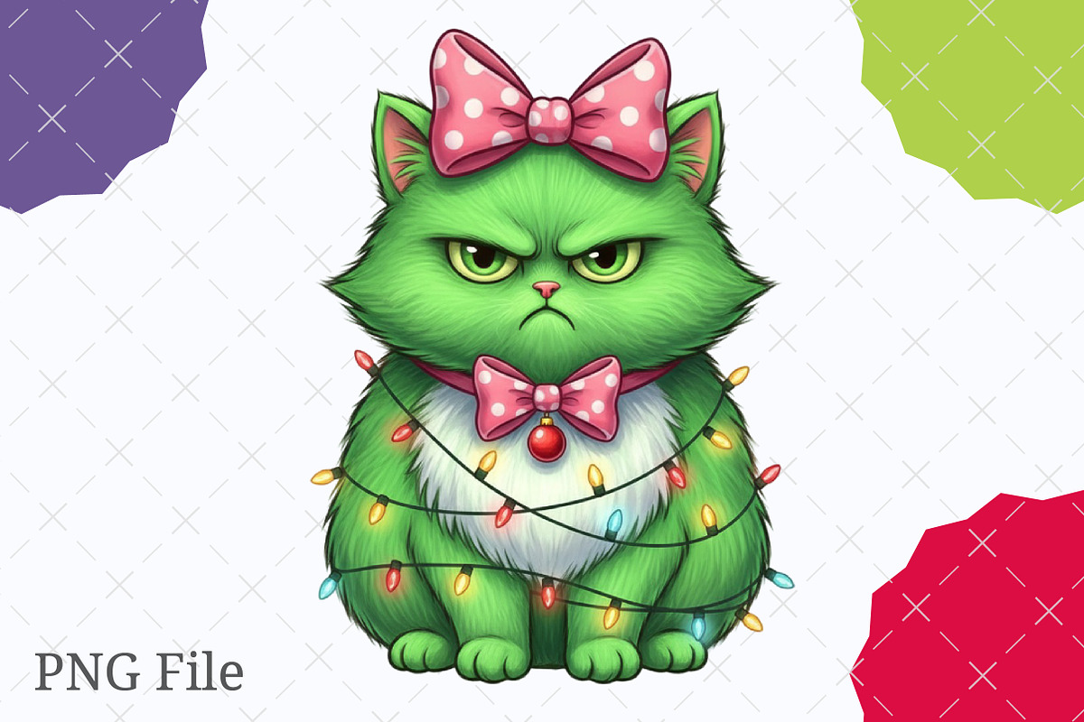 Green Angry Christmas Cat Png, an Illustration by designcity5 (Photo 1 of 8)