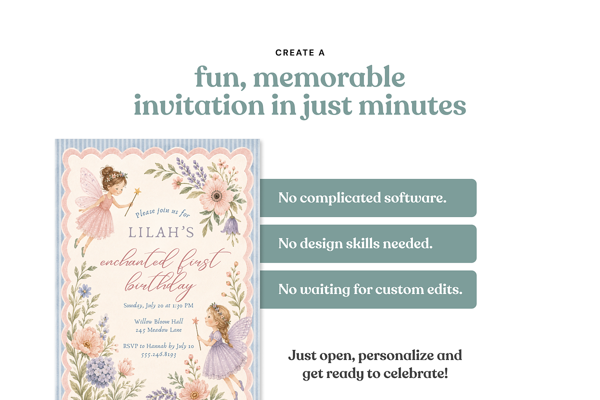 Fairy First Birthday Invitation, an Invitation Template by heynomi (Photo 14 of 18)