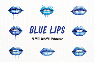 Glossy Blue Watercolor Lips, an Object Illustration by New-School-Wave
