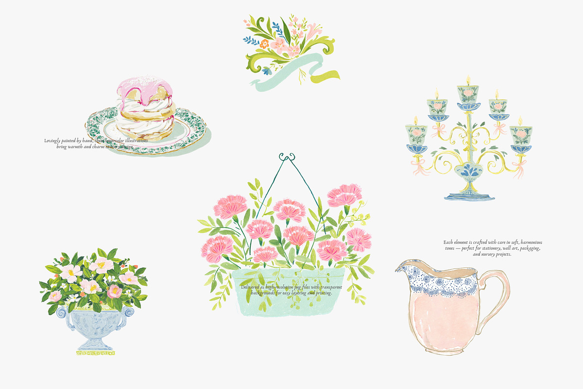 Romantic château watercolor clipart, a Decorative Illustration by Patishop Art (Photo 4 of 10)