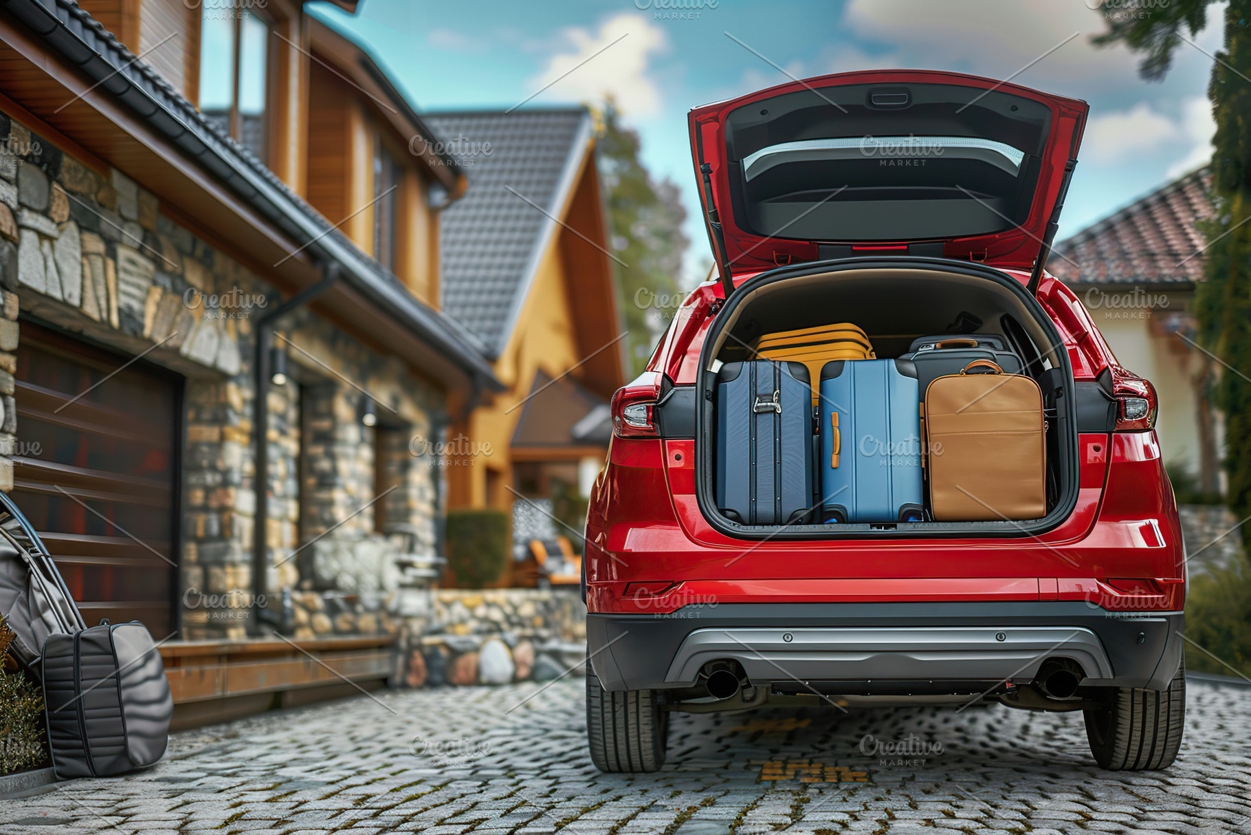 Modern car with open trunk with baggages, a Transportation Photo by AlyaAnd