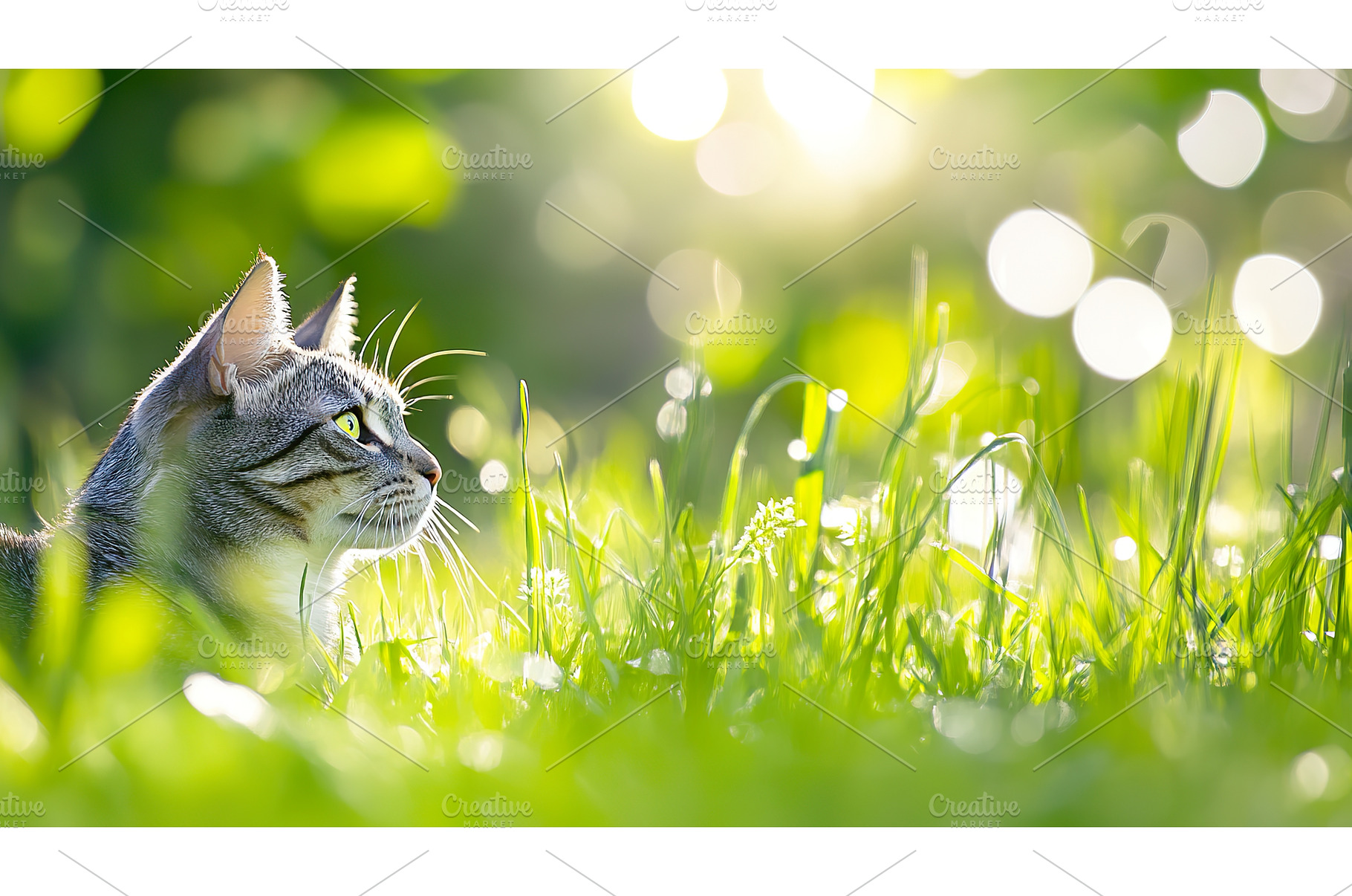 Tabby cat relaxing in sunlit grass, an Animal Photo by Lermont51