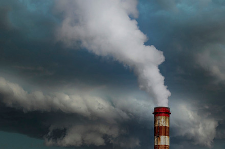 Chimney with smoke, pollution in the industry