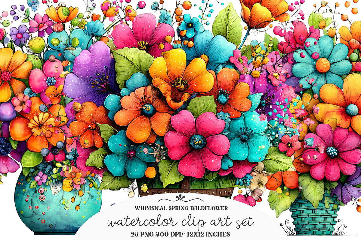 Whimsical Spring Wildflower Clipart, an Illustration by GatewayDesign (Photo 1 of 5)
