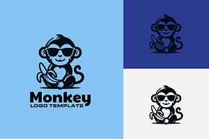 monkey wearing sunglasses logo, a Branding & Logo Template by funpixel